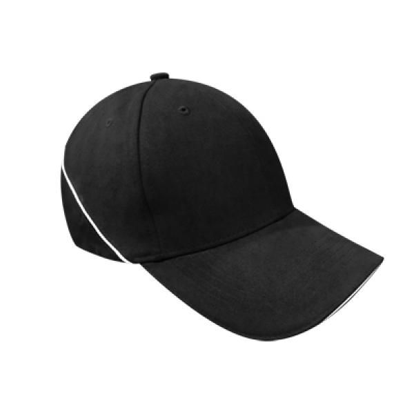 Brushed Cotton Cap w Piping Sandwich Silver Buckle-AP Headgears CAP1104BLK