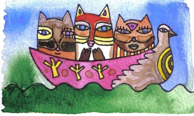 Vienas jų - katinas Juvencijus. Spėkite, kuris. Artūro Rožkovo pieš.