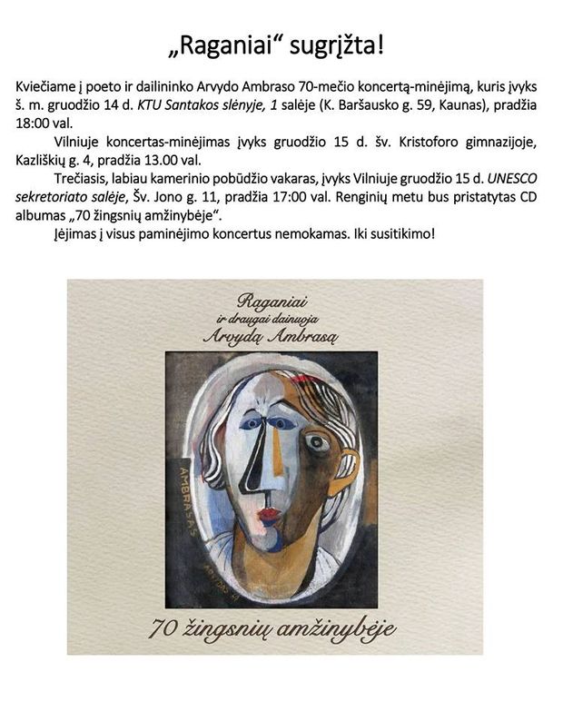Kultinė grupė RAGANIAI sugrįžta! Dainos poeto Arvydo Ambraso tekstais „70 žingsnių amžinybėje“