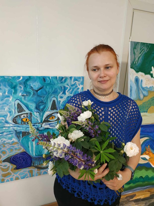 Indrė Gražulevičiūtė-Vilėniškė per parodos atidarymą. Asmeninio albumo fotografija