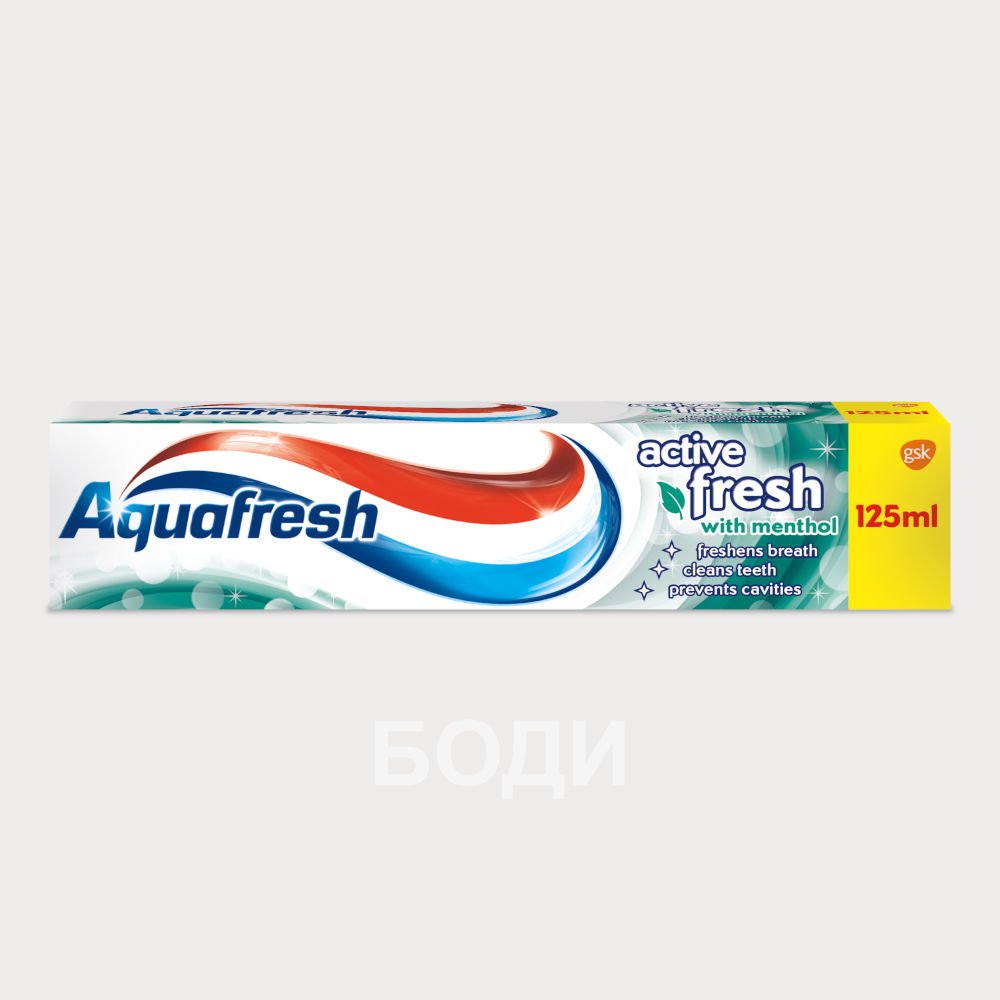 АКВАФРЕШ ПАСТА ЗА ЗЪБИ 125 МЛ. ACTIVE FRESH MENTHOL СИНЬО-ЗЕЛЕНА