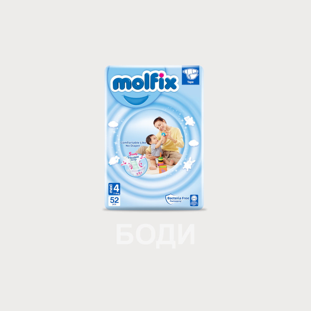 ПАМПЕРС МОЛФИКС +кърпа №4 /7-14КГ 52 бр