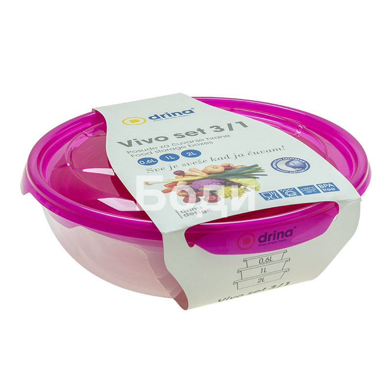 DRINA FOOD CONTAINER VIVO FLAT 3/1 0.6l/1l/2l 2