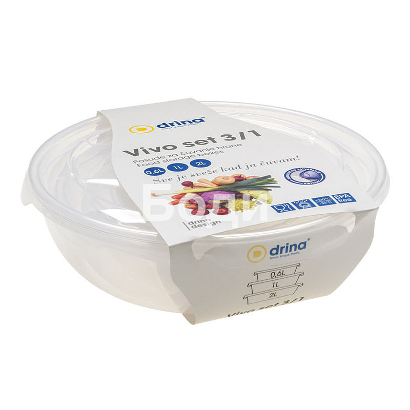 DRINA FOOD CONTAINER VIVO FLAT 3/1 0.6l/1l/2l 3