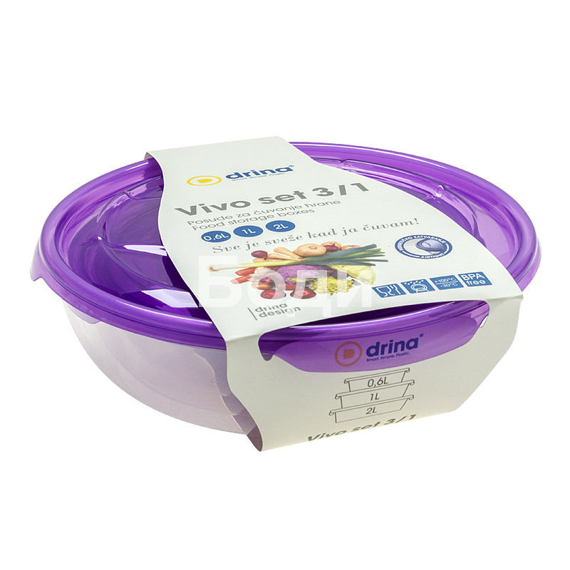 DRINA FOOD CONTAINER VIVO FLAT 3/1 0.6l/1l/2l 5