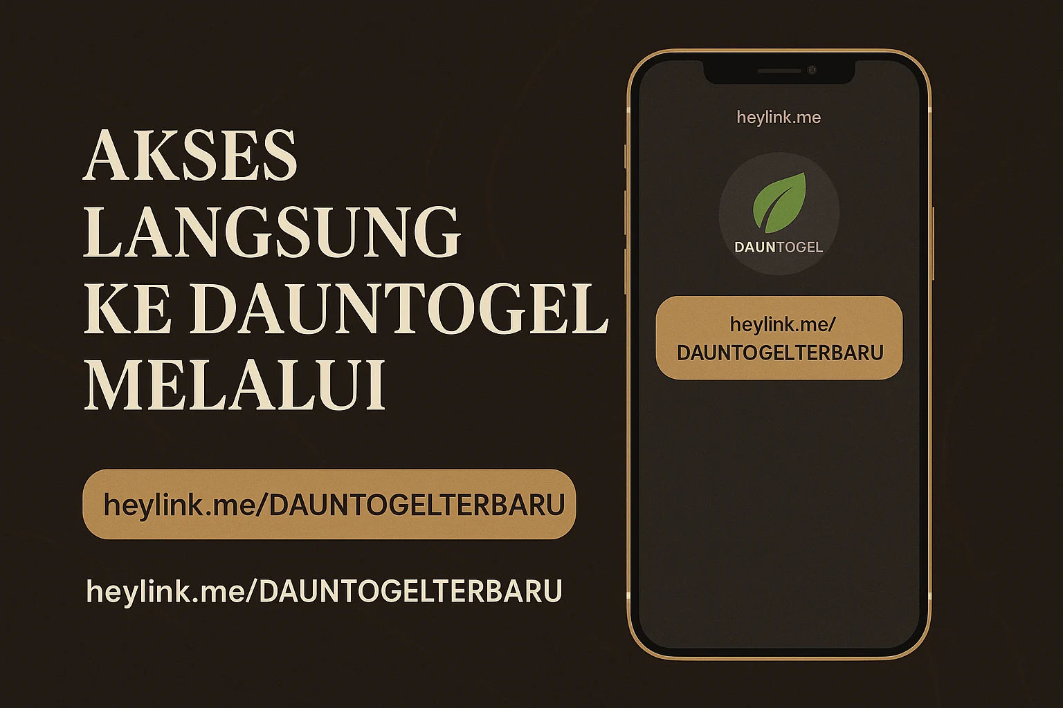 Ilustrasi elegan akses langsung ke DaunTogel melalui heylink.me/DAUNTOGELTERBARU dengan tampilan smartphone dan desain profesional.