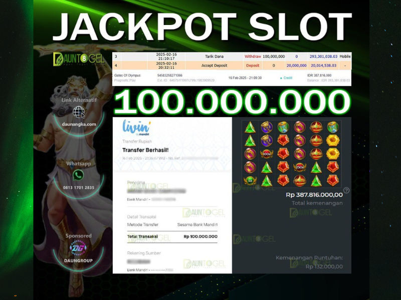 Gambar menampilkan seorang member Dauntogel yang berhasil menang 300 juta rupiah di slot Pragmatic Play.