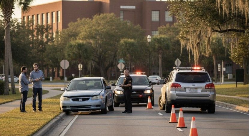 A South Carolina roadway accident scene with vehicles stopped safely