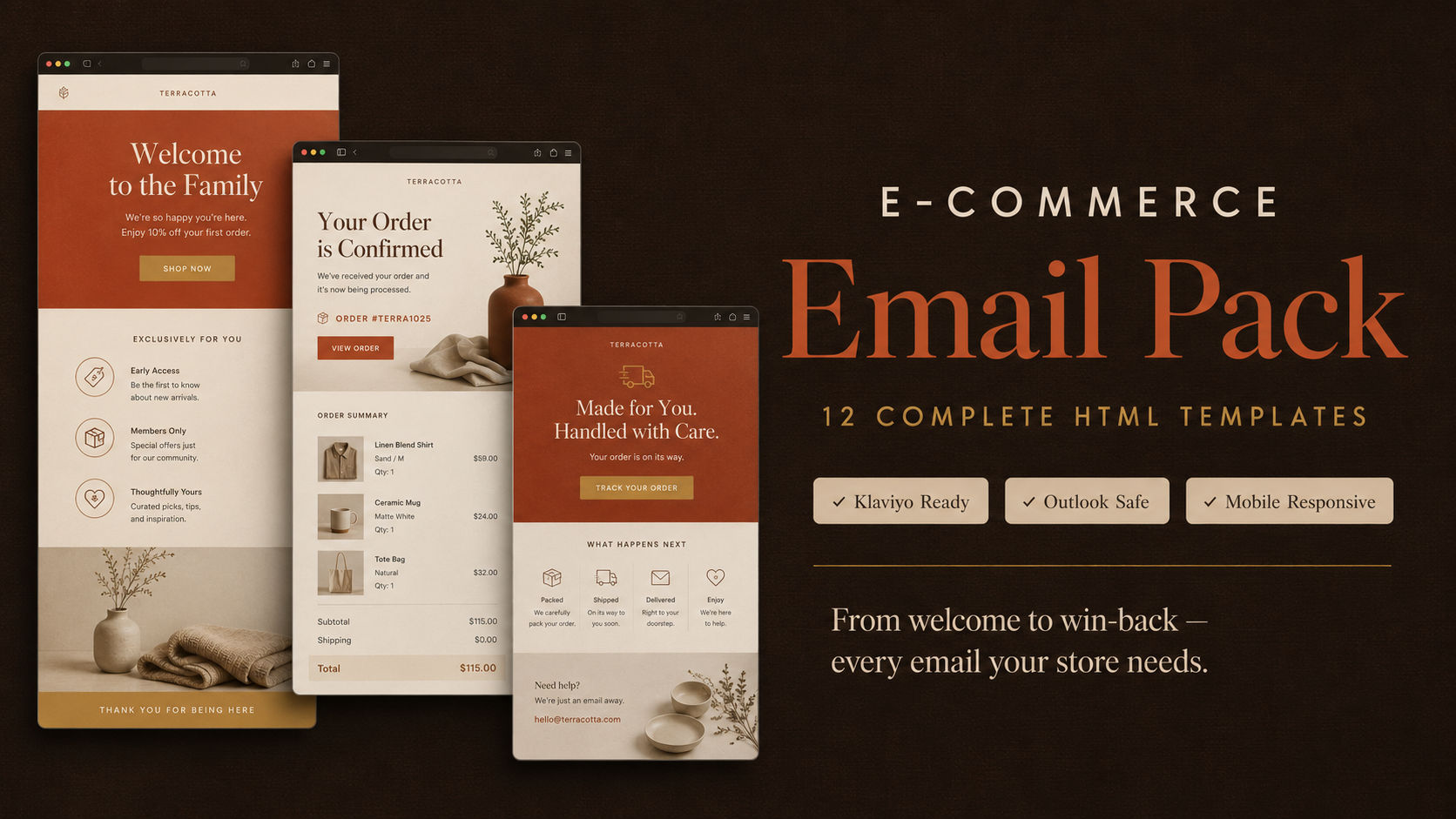 E-Commerce Email Templates Pack — 12 HTML Emails for the Complete Customer Journey (Klaviyo, Mailchimp & Any ESP)