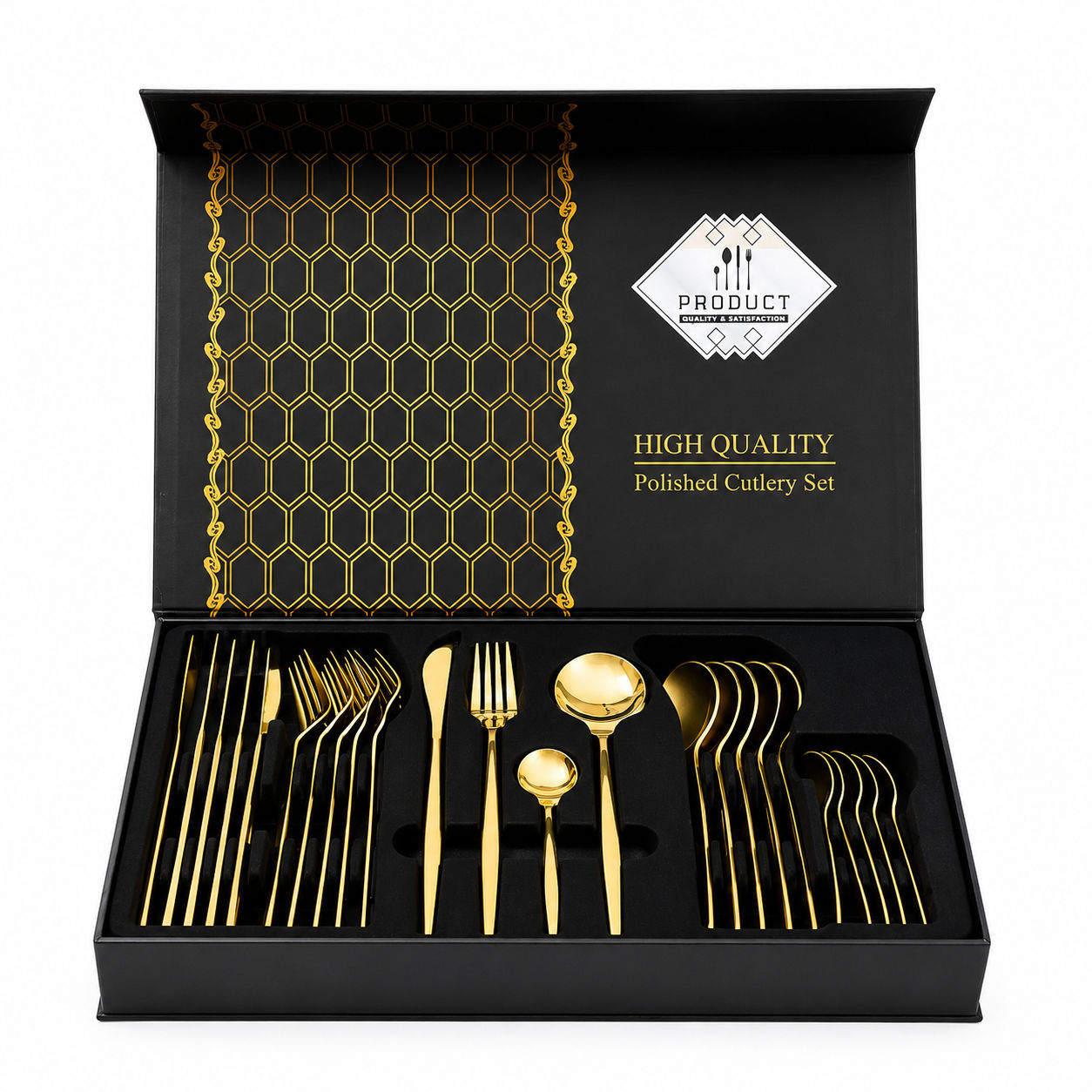 Luxury 24-Piece Gold Cutlery Set - Elegant Design, High-Quality Stainless Steel