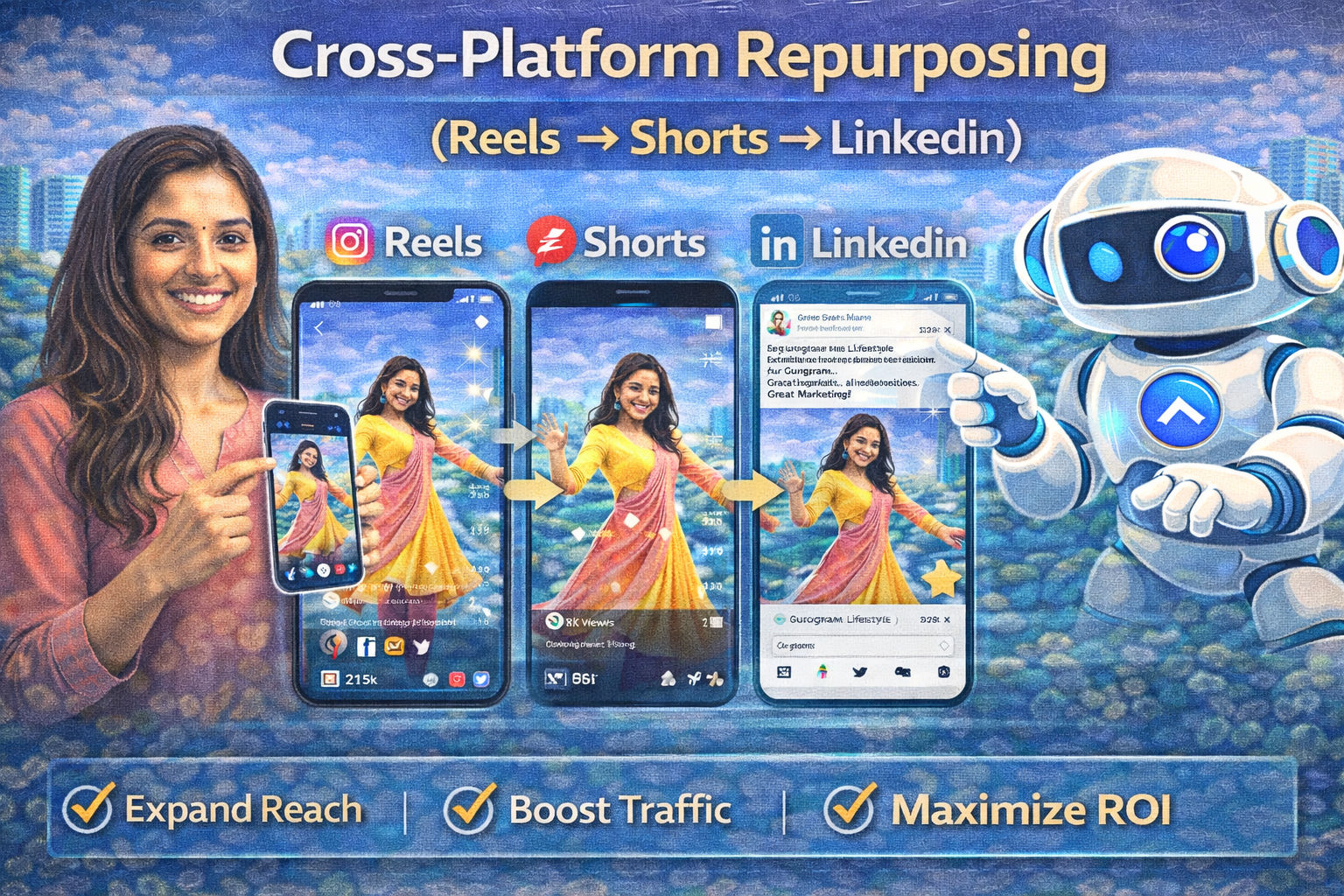 Cross-platform repurposing Reels to Shorts to LinkedIn