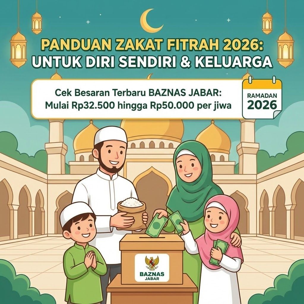 Panduan lengkap niat zakat fitrah 2026 untuk diri sendiri dan keluarga. Cek besaran terbaru BAZNAS Jabar mulai Rp32.500 hingga Rp50.000 di sini!