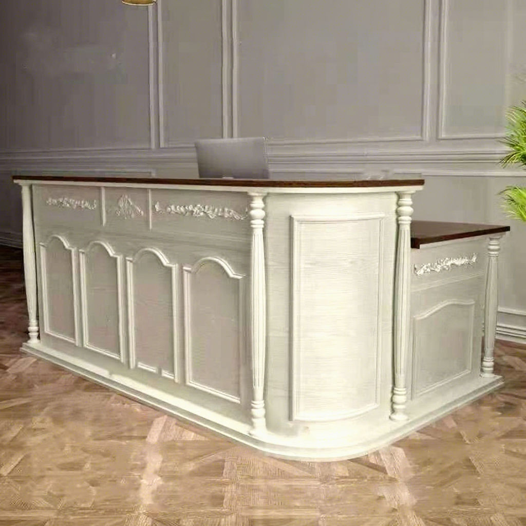 Internet-Famous Durable Eco-Friendly European Curved Wood Reception Desk for Beauty Salons Clothing Stores Commercial Shop