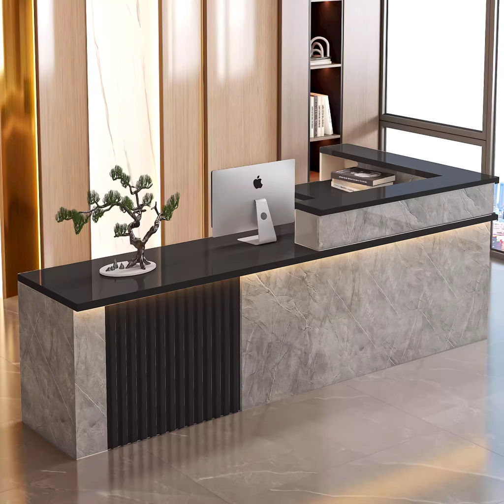 Modern Simple Wood Office Furniture Fashionable Front Desk Reception Table for Hotel Salon Mall School or Hospital Use