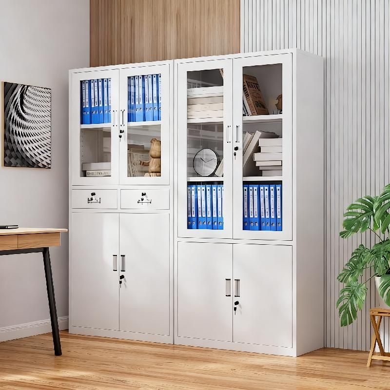 Iron Sheet Filing Cabinet, Data Archive, Glass Bookcase, Glass Door Cabinet, with Lock, Side Cabinet for Desks