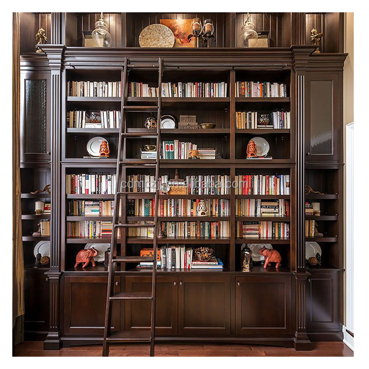 Custom Solid Wooden Library Bookcase with Ladder boss Manager Office Home Work Furniture Bookshelf Book Cabinet Home Study Room