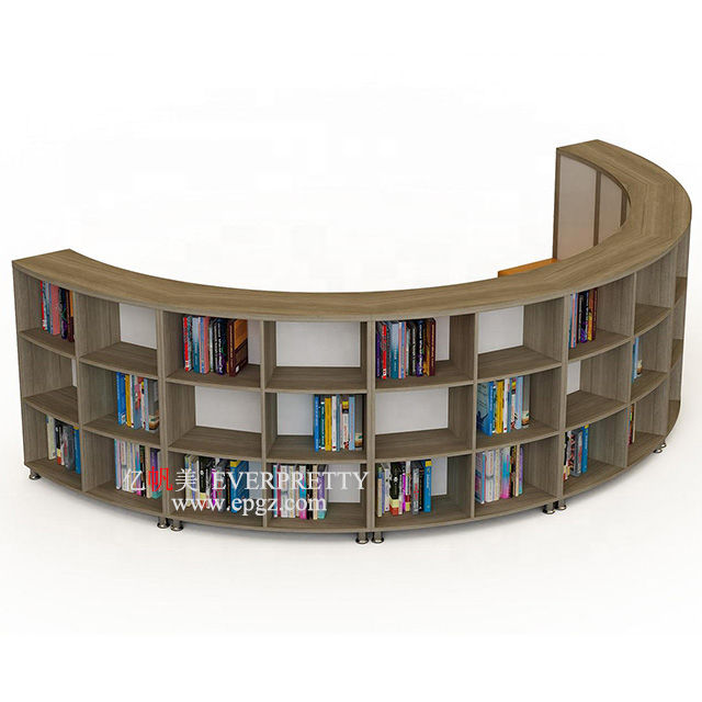 EVERPRETTY Manufacture High Quality College Library Reading Hall Display Library Bookcase Cabinet Books Curved Showcase