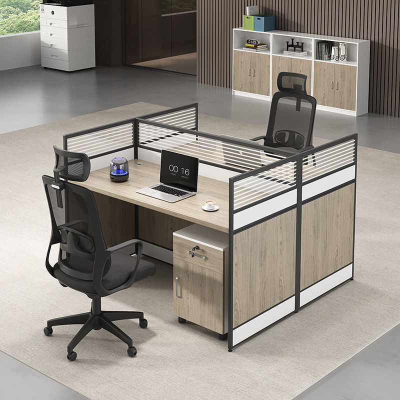Modern Design 4-Person MDF & Steel Base Wood Upper Commercial Office Desk Call Centers Cubicle Manager Workstation Furniture