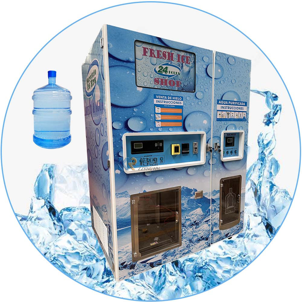100kg/24h Commercial Automatic Portable Self Serve Hotel Crystal Ice Maker and Water Cube Dispenser Vending Machine