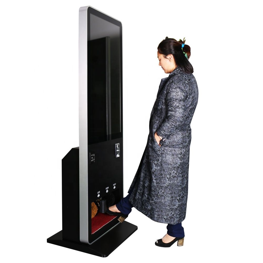 55 Inch Free Standing Shoe Polish Kiosk With Phone Charger, Commercial LCD Display Advertising Player for Digital Signage