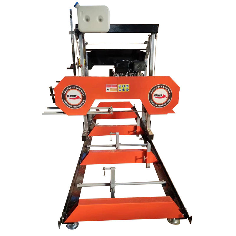 Portable Horizontal Band Sawmill Machine Wood Cutting Distance Teeth 22mm Frame 4pcs Blade Wheel Dia 480mm