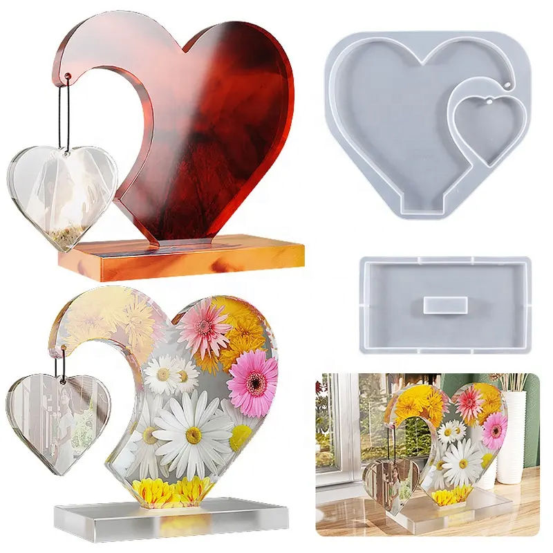 Various Valentine's Day Heart Shape Photo Frame Ornaments Resin Silicone Molds for Home Decoration
