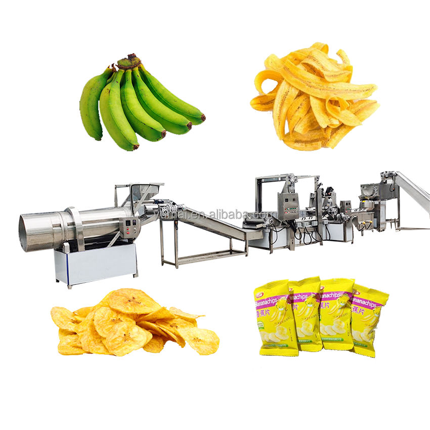 Small Scale SUS 304 Fried Plantain Long Chips Slicing Deep Frying Deoiling Packing Machine Processing Production Line