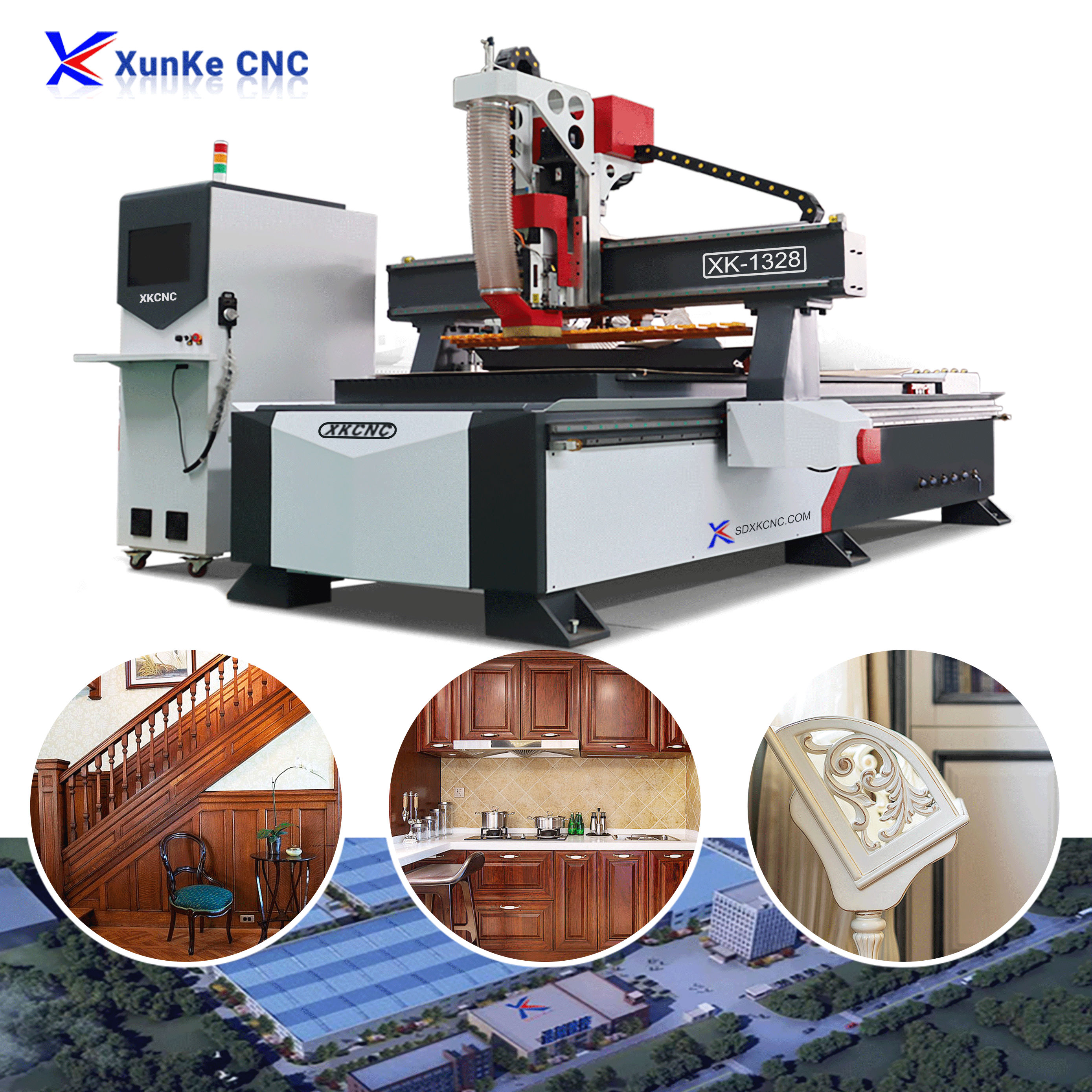 Xunke Professional Wood Furniture Making Atc Cnc Router Machine 4*8ft 9kw Cnc Router Atc with Servo Motor Auto Loading System