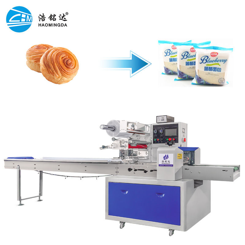 Full Automatic Bread Cake Packing and Cookie Sandwiches Bread Flow Wrapping Food Packaging Machine