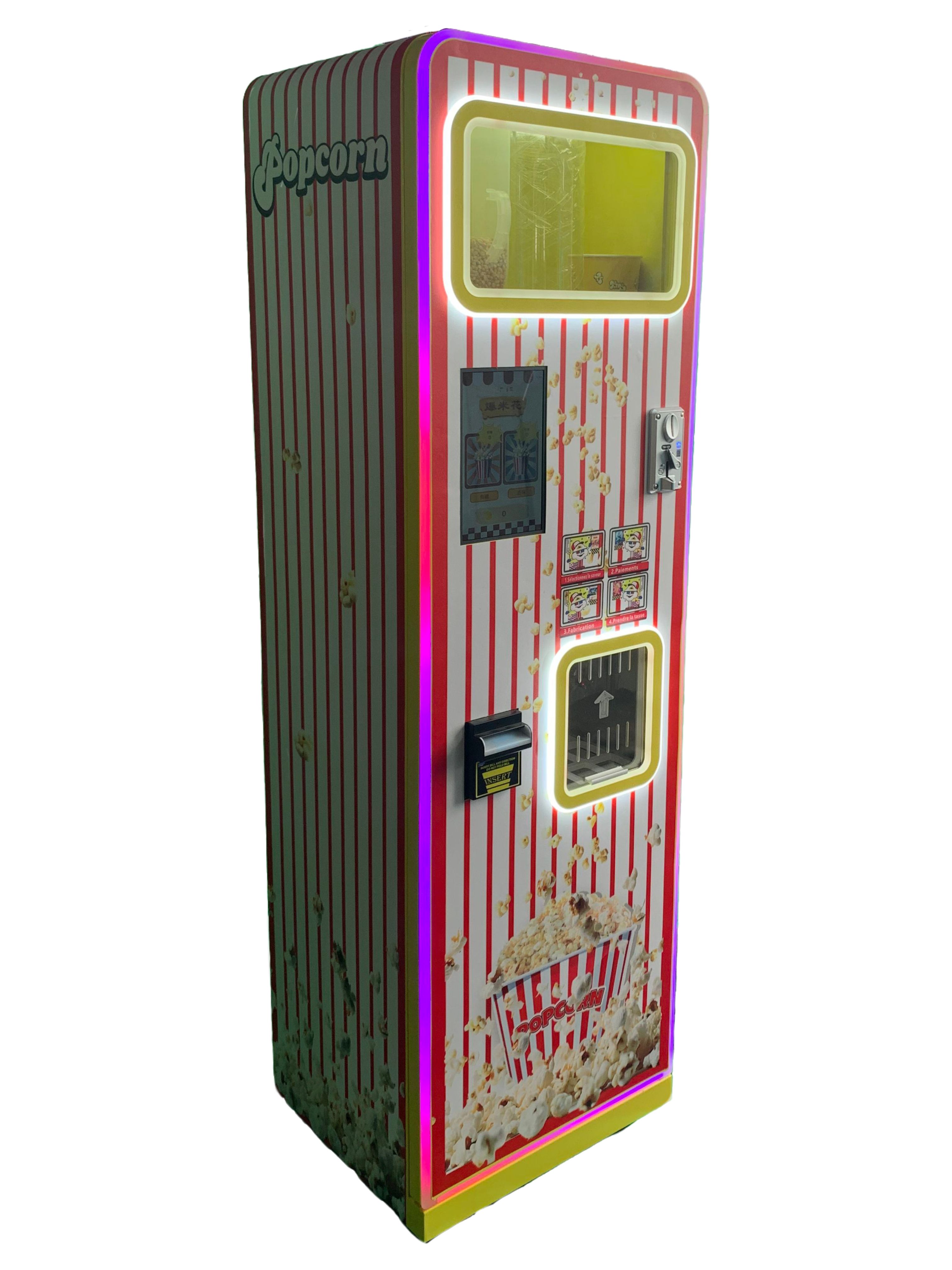 New Condition Automatic 110V 220V Popcorn Vending Machine Coin/Bill Receiver Metal Material English/Spanish Coin Operated Games