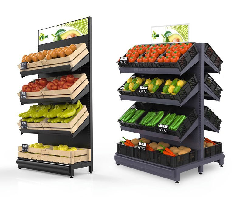 Supermarket Multi-tier Black Metal Fresh Fruits and Vegetables Display Rack Shop Shelves