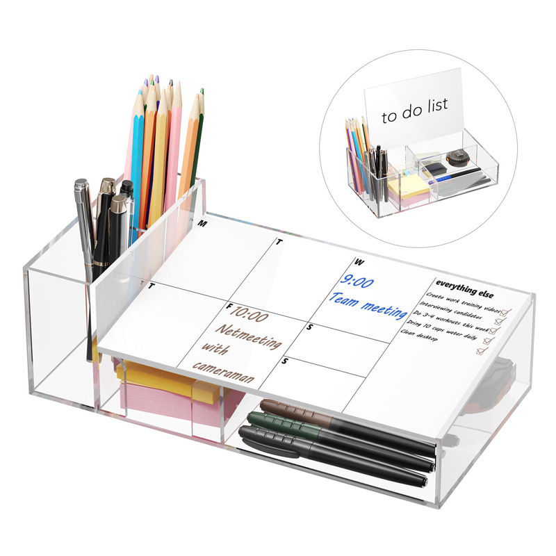 Office Desk to Do List Memo Buddy Acrylic Desktop Whiteboard Weekly Planner Dry Erase Calendar White Board with Storage Caddy