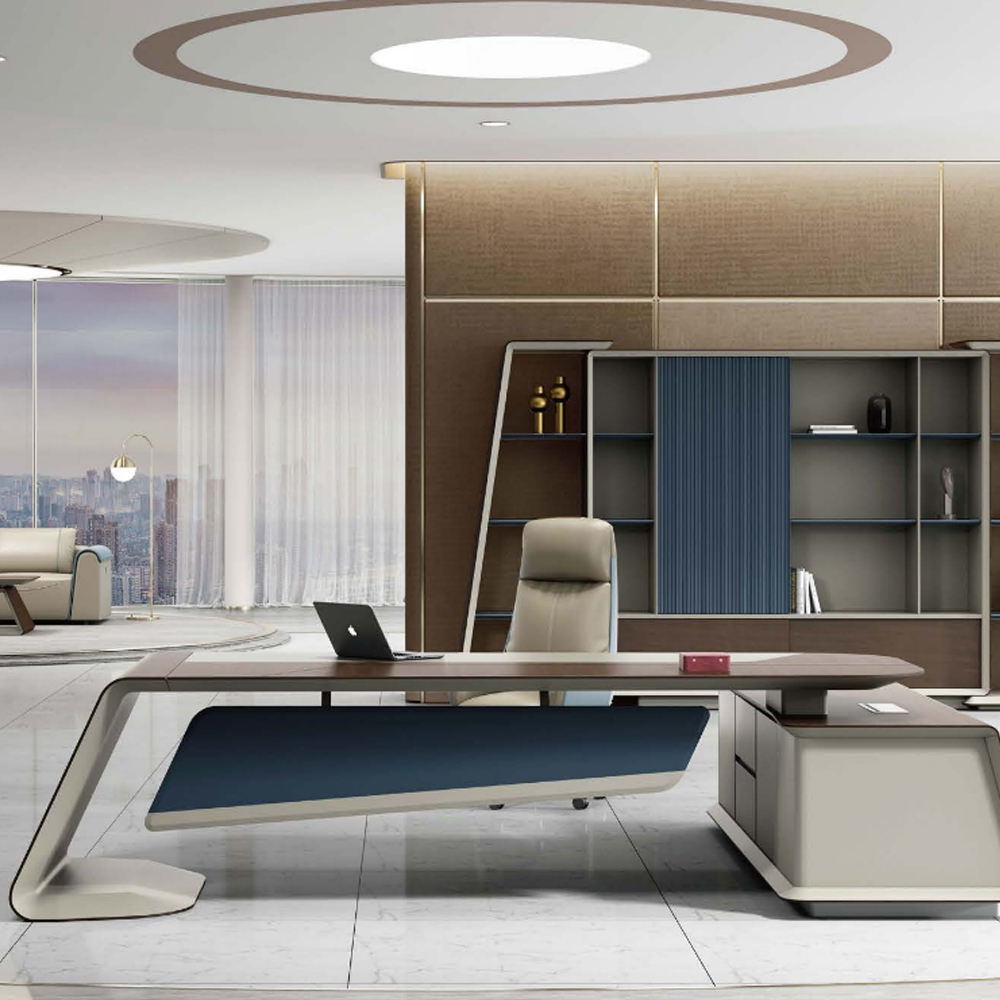 Modern Executive Office Desk - Unique Curved Design, High-Quality, Ample Storage for High-End Offices
