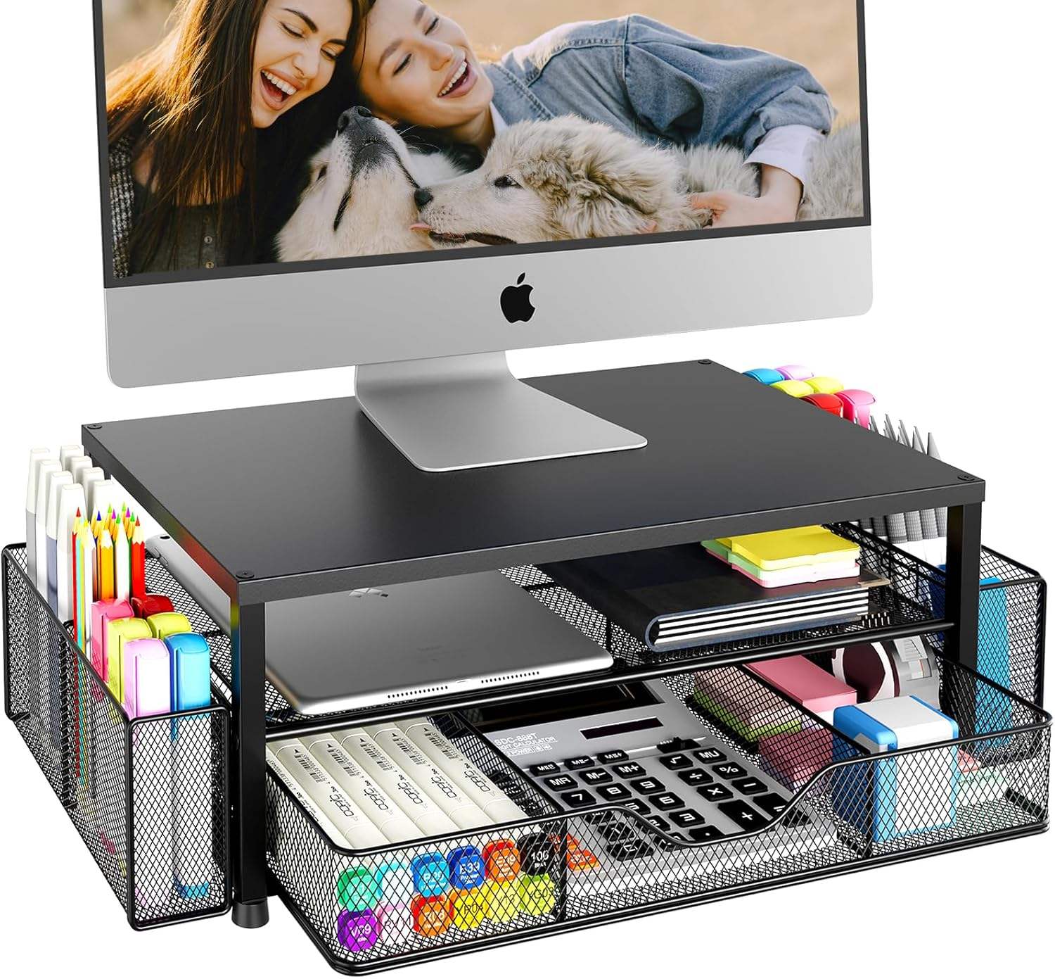 Supplies Office Desk Accessories 2-Tier Computer Monitor Stand Riser with Drawer Desk Organizer