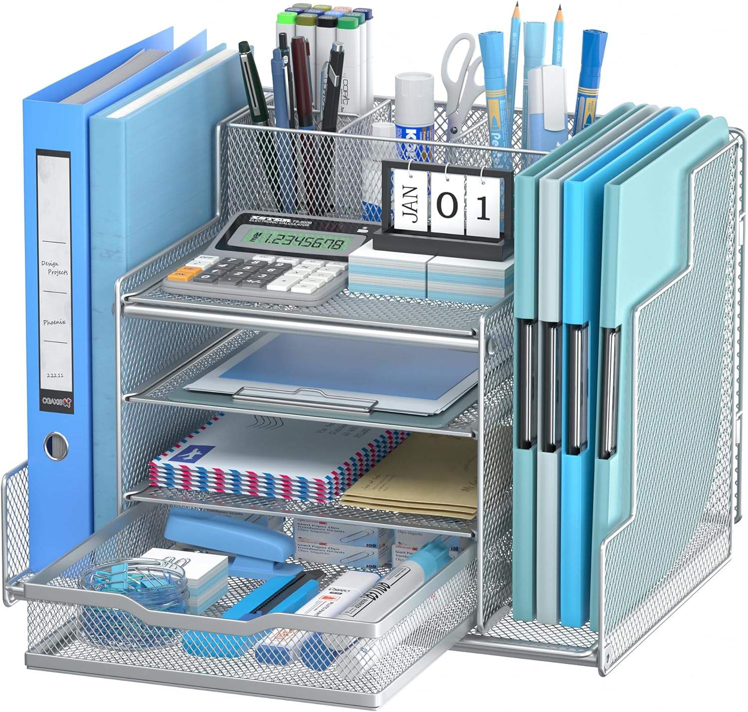 Metal Mesh Desk Organizers Workspace Accessories Pen Holder File Organizer Office Supplies for Living Room Jewelry Cleaning Use