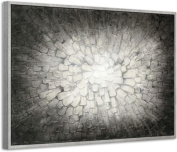 Dark Abstract Framed Wall Art: 3D Squares Canvas Textured Painting Artwork Modern Picture for Office