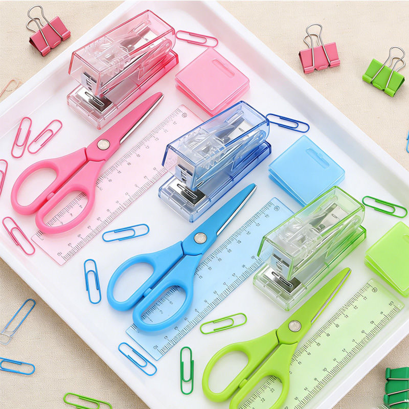 Gradient Transparent Stapler with Color Box Compact Office Stationery