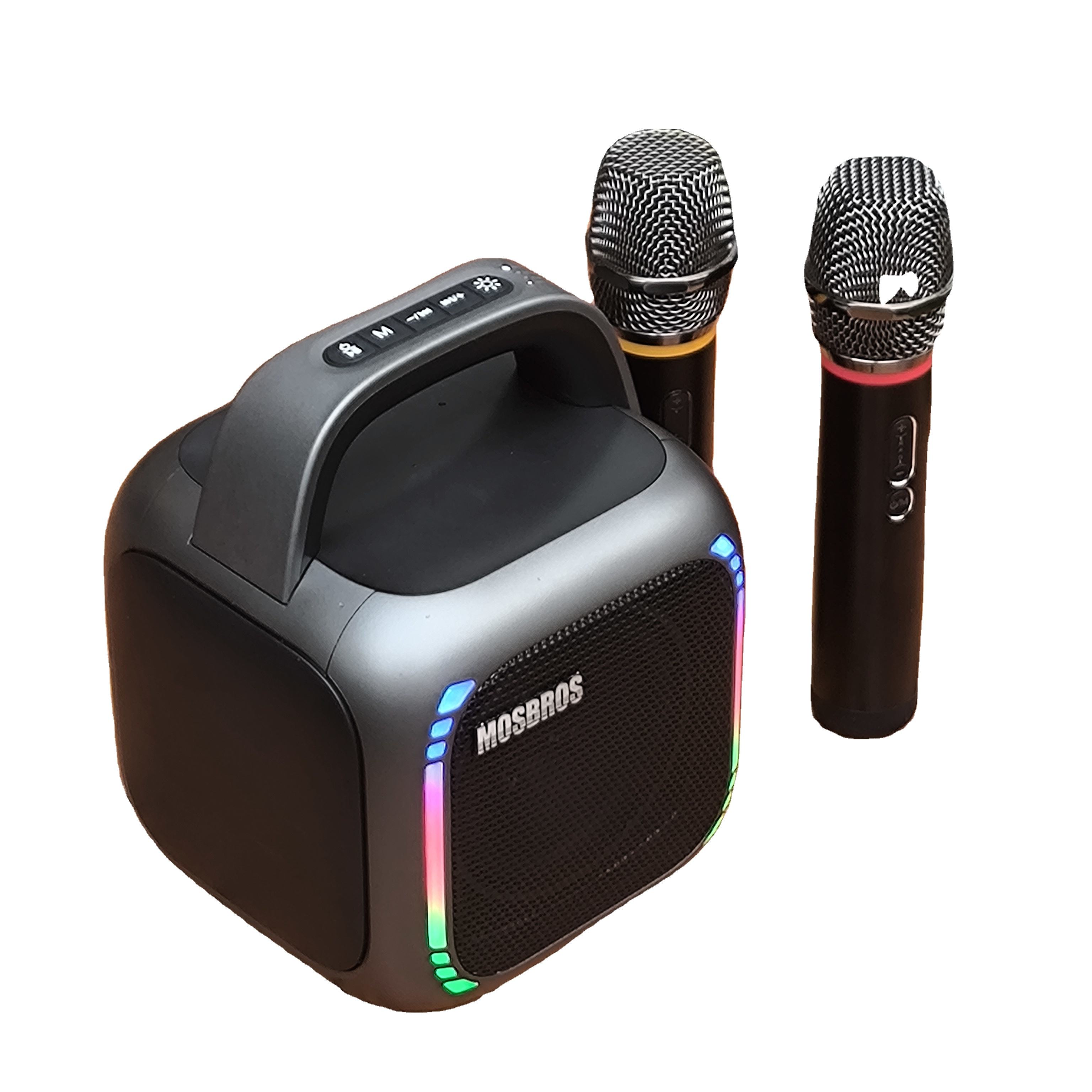 Mosbros Portable KaraBox Speaker CE Rohs Verfied 50W V5.0 Multimedia RGB BT Speaker With Two Microphones Small and Fashion