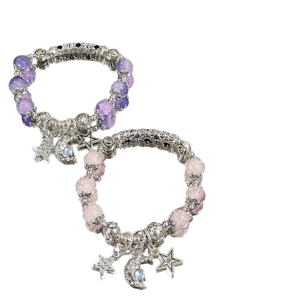 Moon Star Charm Fantasy Popcorn Crystal Bracelet Colorful Pearl Zinc Alloy Bead Women Girls Students Trendy Friendship Jewelry