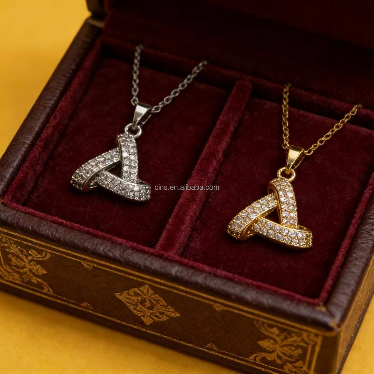 Fashionable Personality Hollow Triangle Loop Pendant Micro Inlaid Zircon Hot-Selling Simple Versatile Elegant Long Necklace