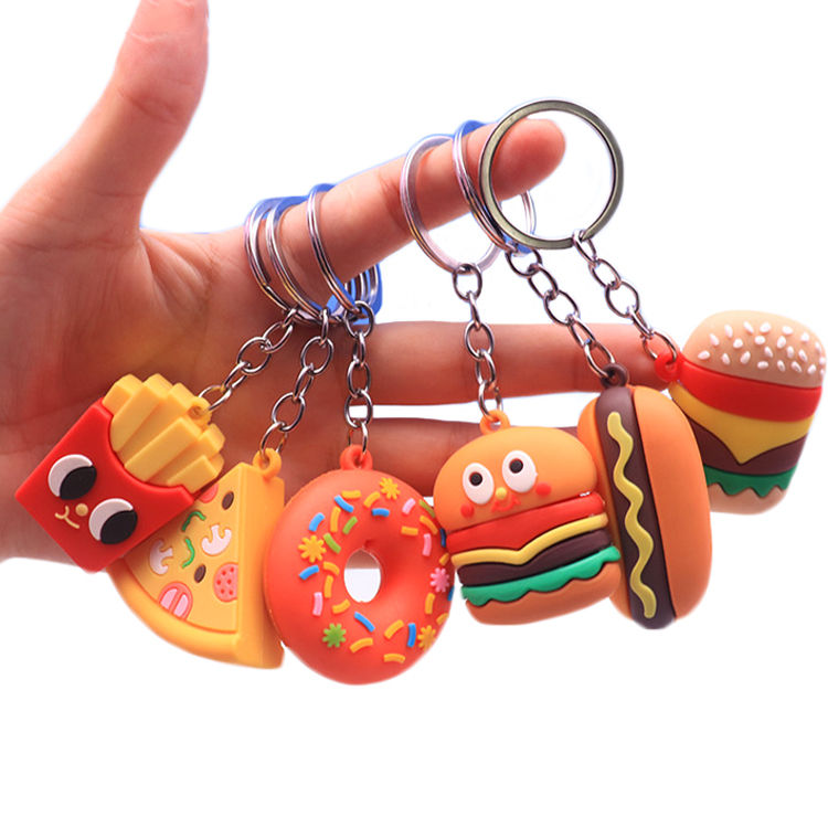 PVC Keychain Machine Custom Made Fries Food Cartoon 2d 3d Shaped Soft Rubber Keychains PVC Factory Design Wholesale Key Chain