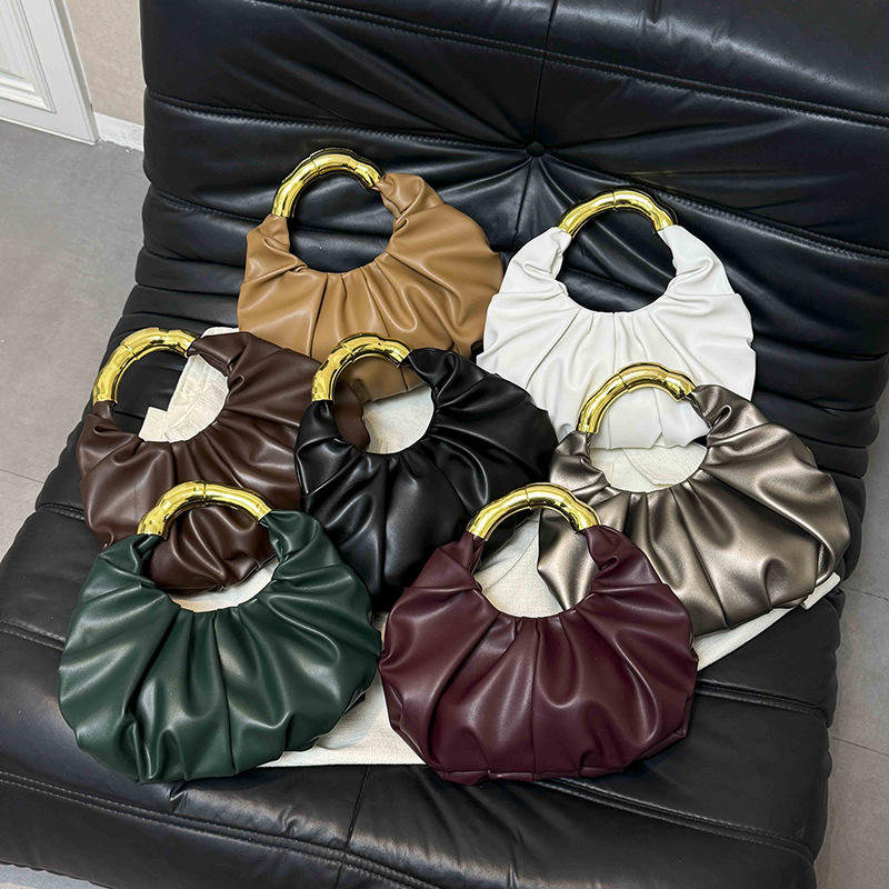 Pure Color PU Durable Waterproof Foldable Fashion Miniature Cloud Handbag for Women Daily Travel Use