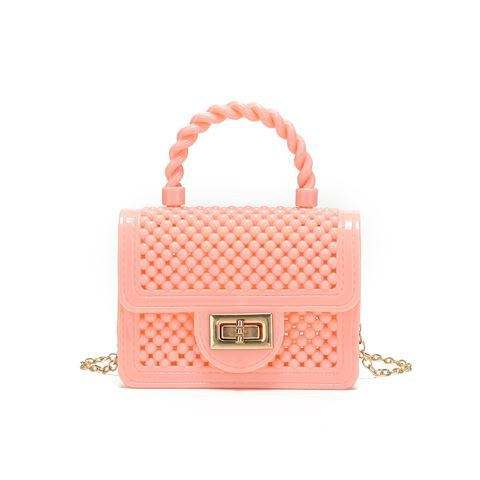 New Style PVC Mini Jelly Bag Beaded Hollow Candy Color Coin Purse Cute Chain Handbag for Girls