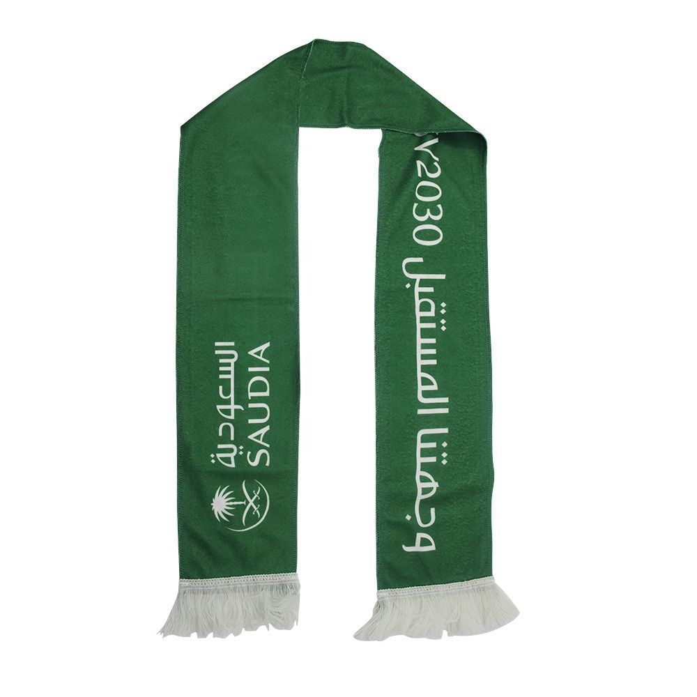 Promotional Country Lightweight Flag Stylish Shawl Printed Knitted Style Green Scarfs Saudi Arabia Scarf With Tassel