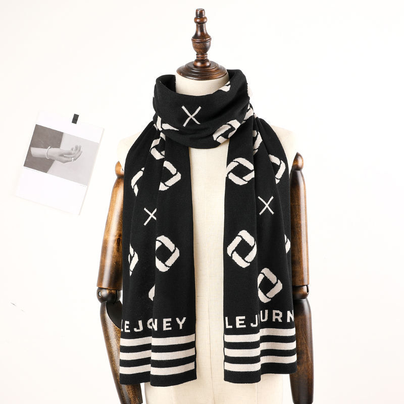 New Knitted 180*30cm Custom Letter Wool Blend Scarf Fashion Wear Warm Winter Adult