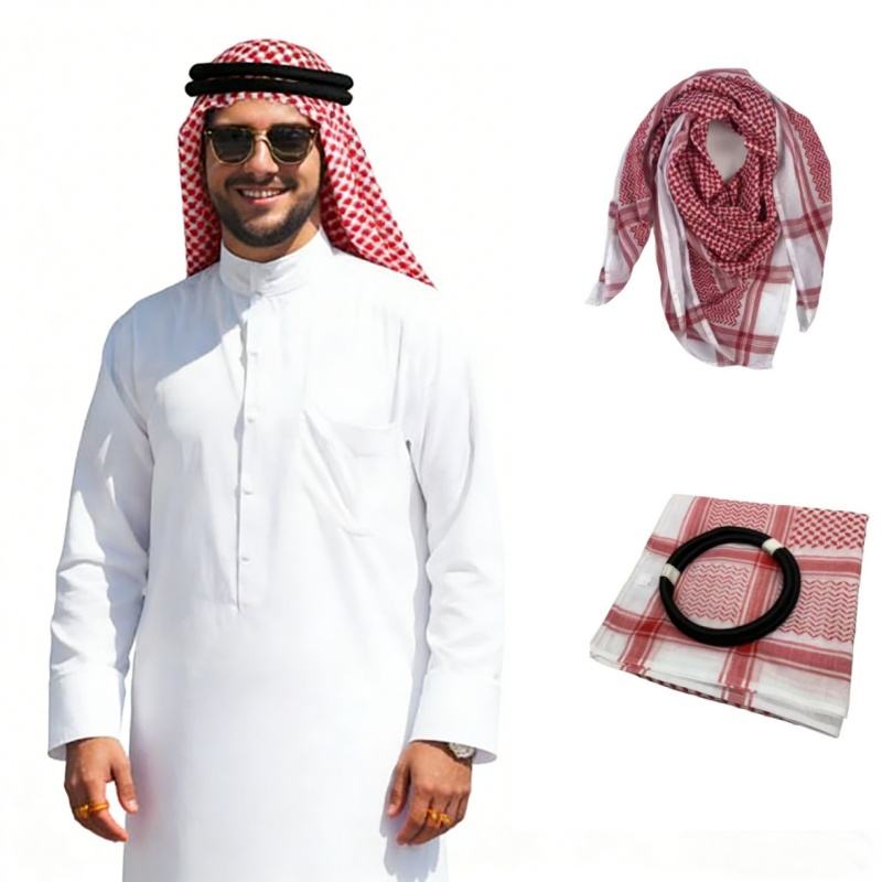 Fashion Outdoor Windproof Breathable 100% Polyester Cotton Chiffon Plaid/Striped Arabic Shemagh Scarf