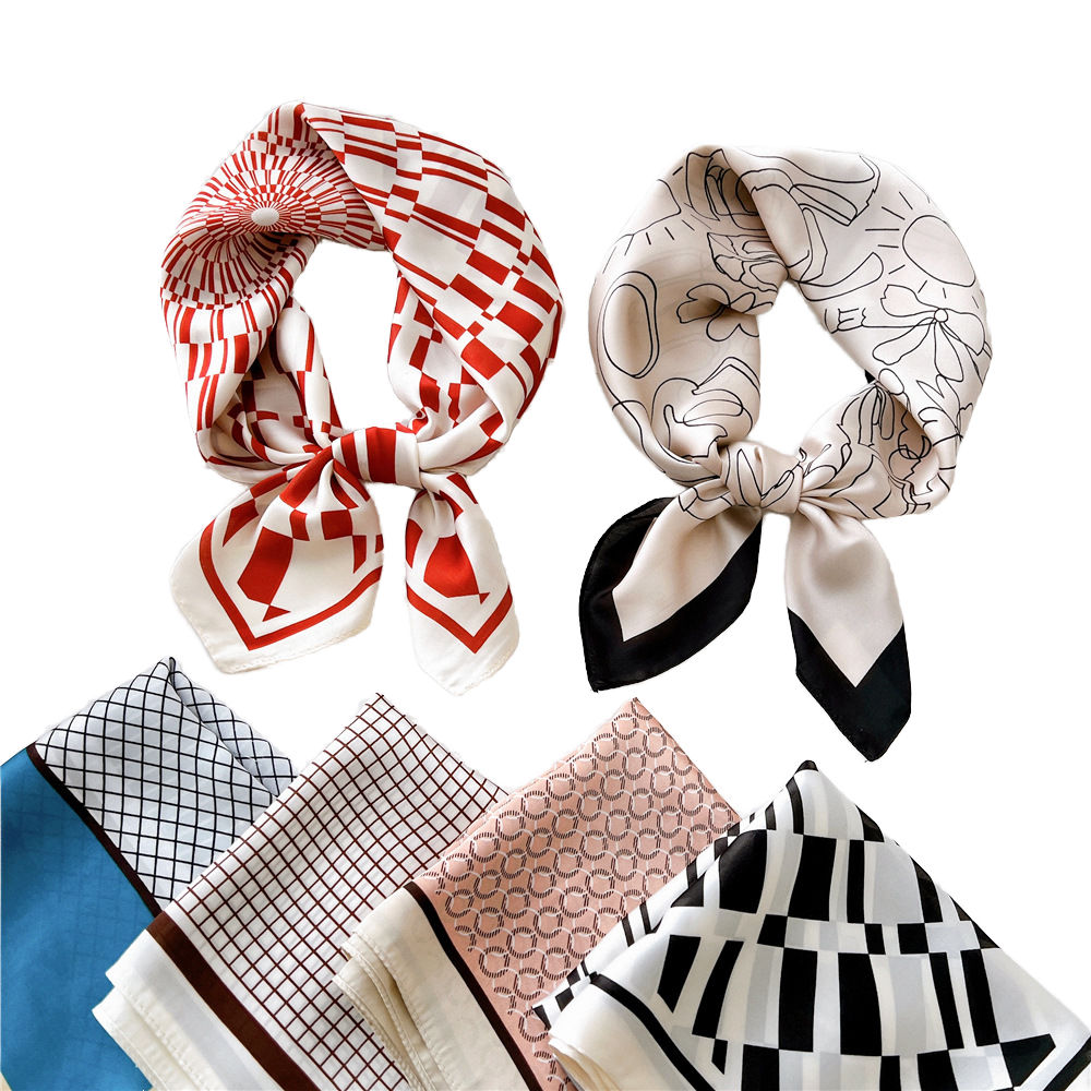 Customize Luxury Brand Design Printed Women's 70cm/27in Stylish Square Neck Satin Silk Scarf