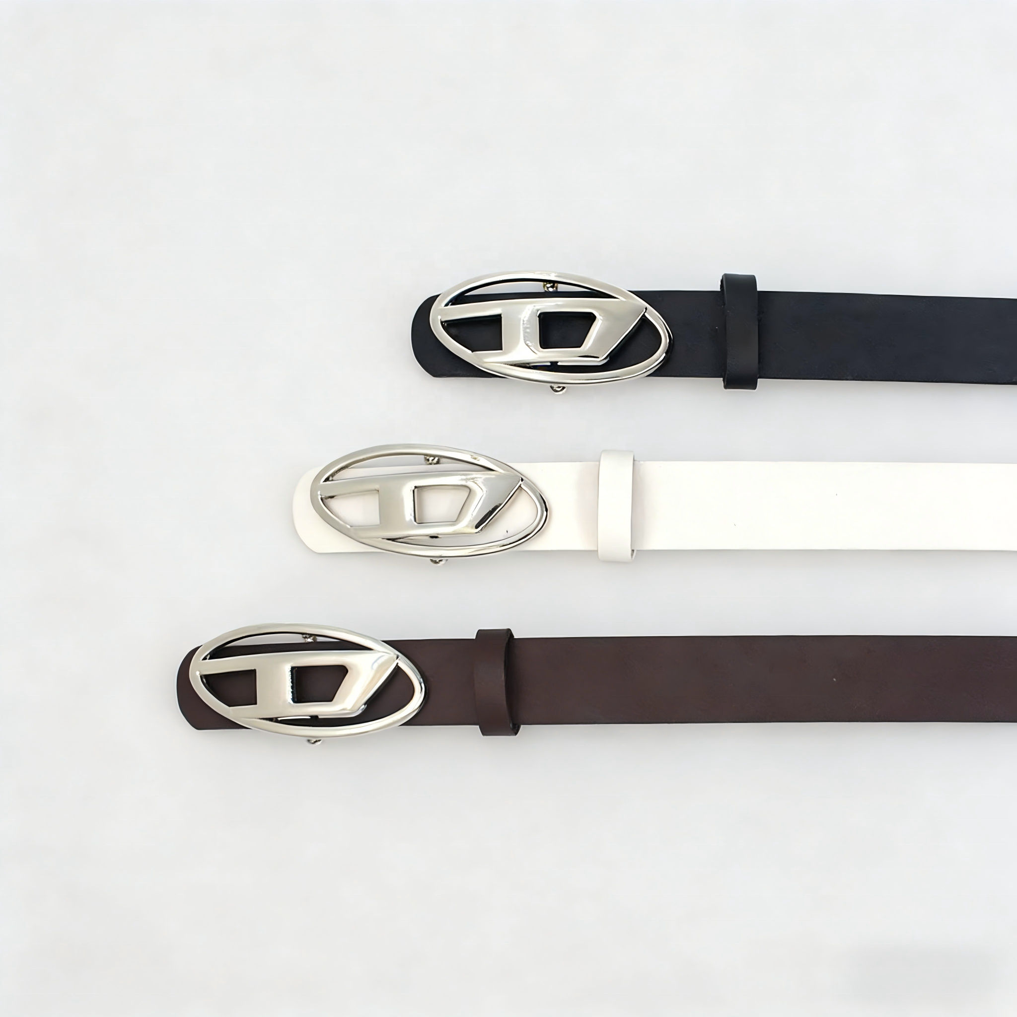 Vintage Trendy D Letter Oval Alloy Snap Button PU Strap Decorative Belt for Men and Women 105cm Length Fashion Casual