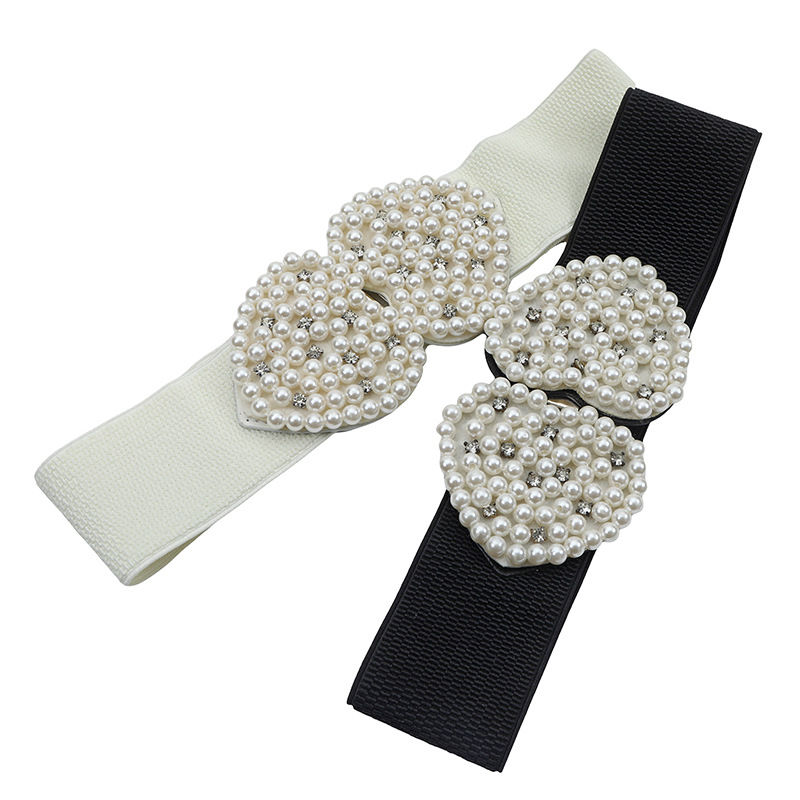 Heart Shape Design Faux Pearl Rhinestone Decor Waist Belts for Women