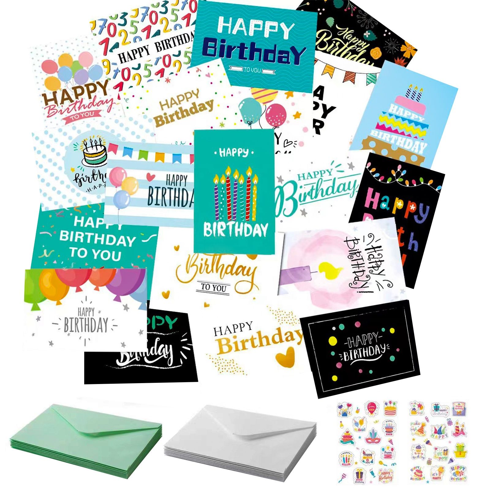 High Quality Wholesale 24 Pcs/pack Eco Friendly Happy Birthday Card Custom Greeting Cards with Envelopes